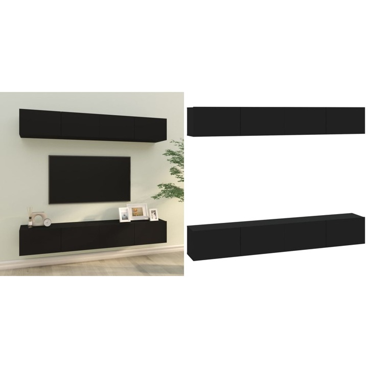 Dulapuri TV de perete, 4 buc., negru, 100x30x30 cm