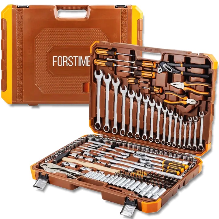 Set 180 unelte 1/4", 3/8", 1/2", 6-kat, FORSTIME, multicolor