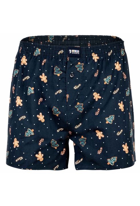 Happy Shorts, Boxeri cu model de Craciun, Maro deschis/Bleumarin