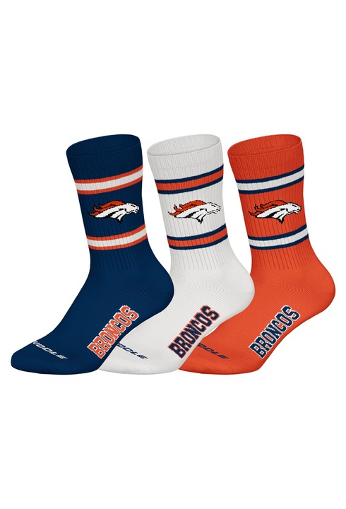 NFL, Set de sosete lungi unisex NFL - 3 perechi, Alb fildes/Albastru inchis/Portocaliu mandarina