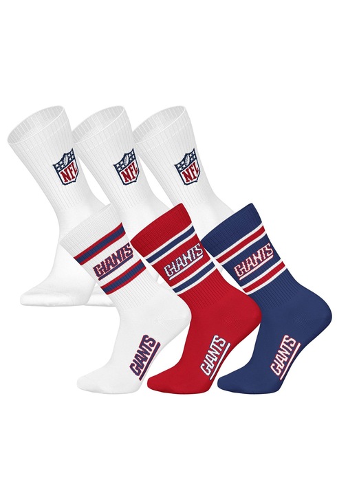 NFL, Set de sosete lungi unisex - 6 perechi, Alb/Albastru inchis/Rosu vermillion