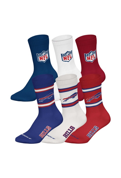 NFL, Set de sosete lungi unisex - 6 perechi, Rosu/Alb/Albastru deschis