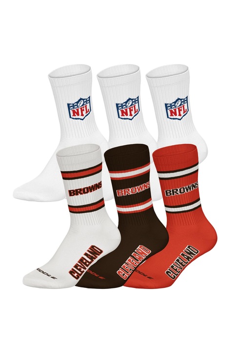 NFL, Set de sosete lungi unisex - 6 perechi, Alb/Maro inchis/Rosu deschis
