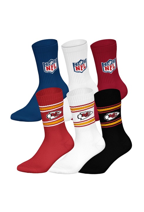 NFL, Set de sosete lungi unisex - 6 perechi, Rosu/Negru/Albastru