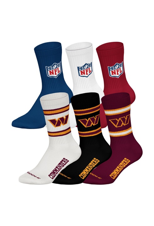 NFL, Set de sosete lungi unisex - 6 perechi, Negru/Rosu inchis/Alb murdar