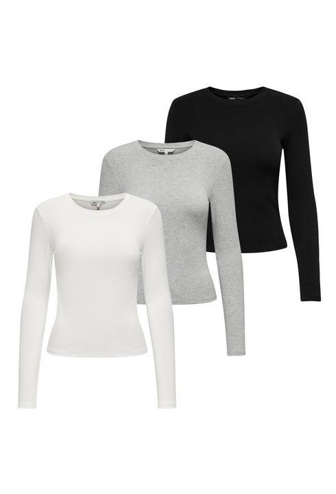 Only, Set de bluze slim fit - 3 piese, Alb fildes/Negru/Gri