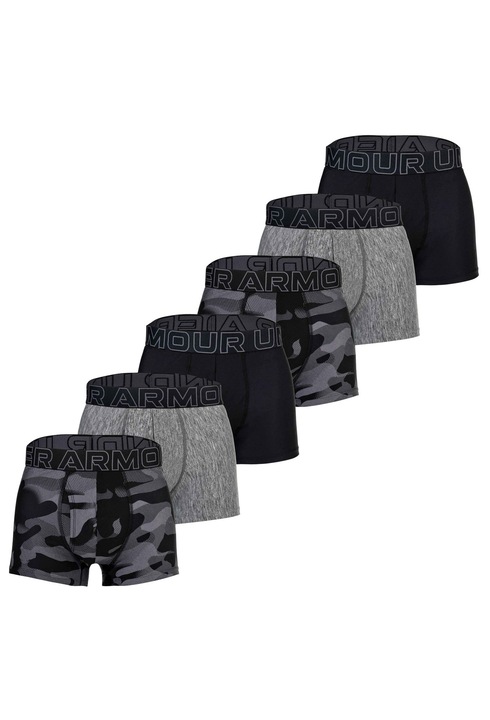 Under Armour, Set de boxeri cu banda logo in talie si model - 6 perechi, Negru/Gri