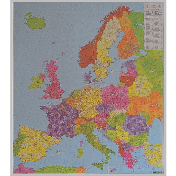 Harta de perete Europa, Freytag&Berndt, scale 1:3 700 000, coduri postale, pentru birou