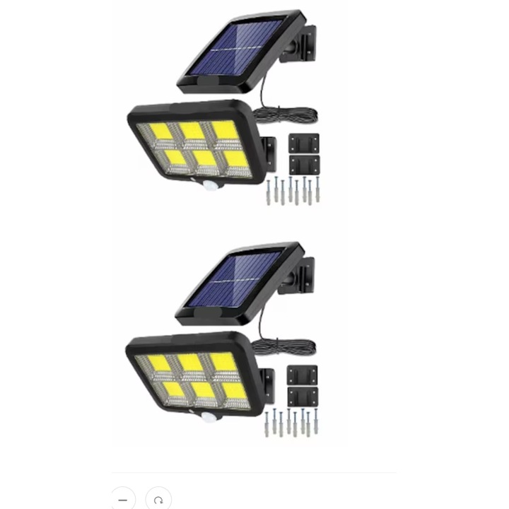 Комплект от 2 соларни лампи, със сензори за здрач, движение и светлина, 3 режима на работа, дистанционно управление, 120 x LED COB-6 KING