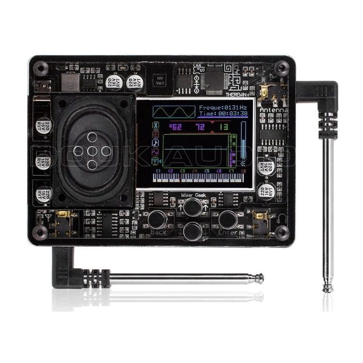 Theremin zenei hangszer, kreatív mini elektronikus játék kijelzővel, fekete