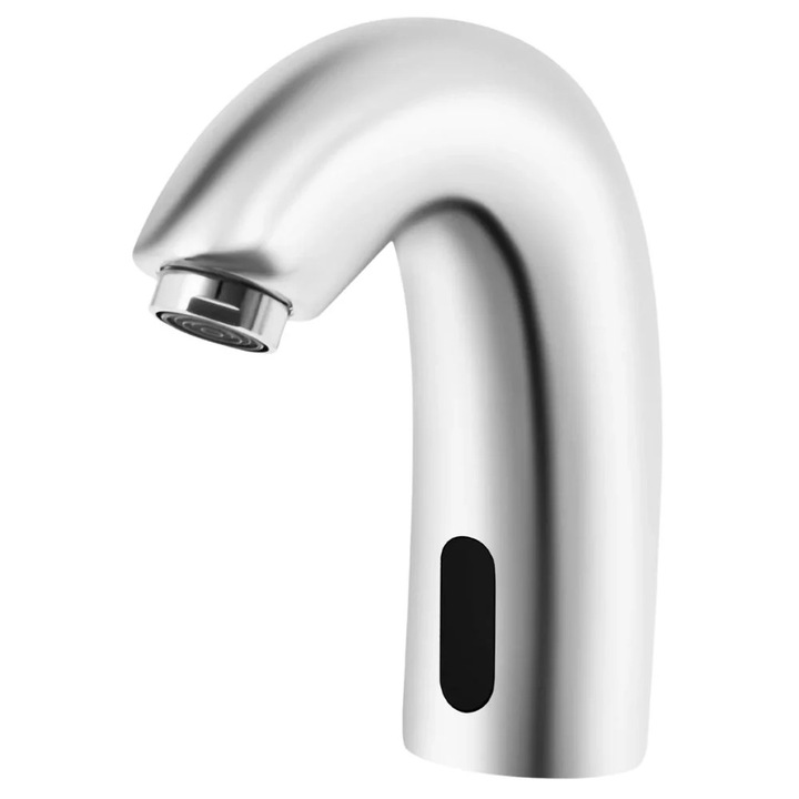 Érintésmentes sárgaréz mosdócsaptelep, automata szenzorral és elemes tápellátással, ezüst