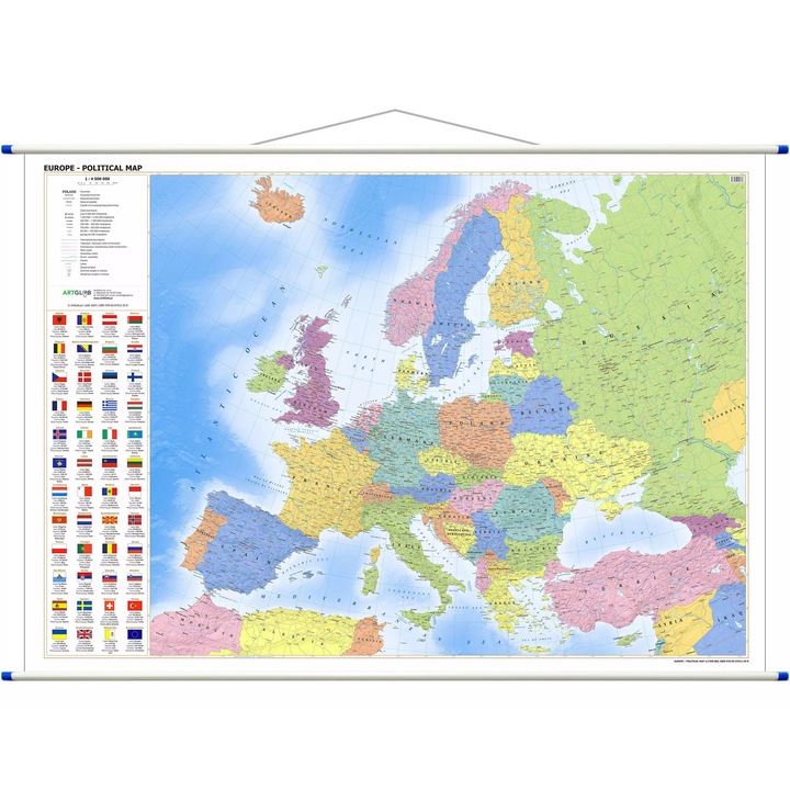 Harta politica a Europei, ArtGlob, 1:4 500 000, colorata, 70x100cm