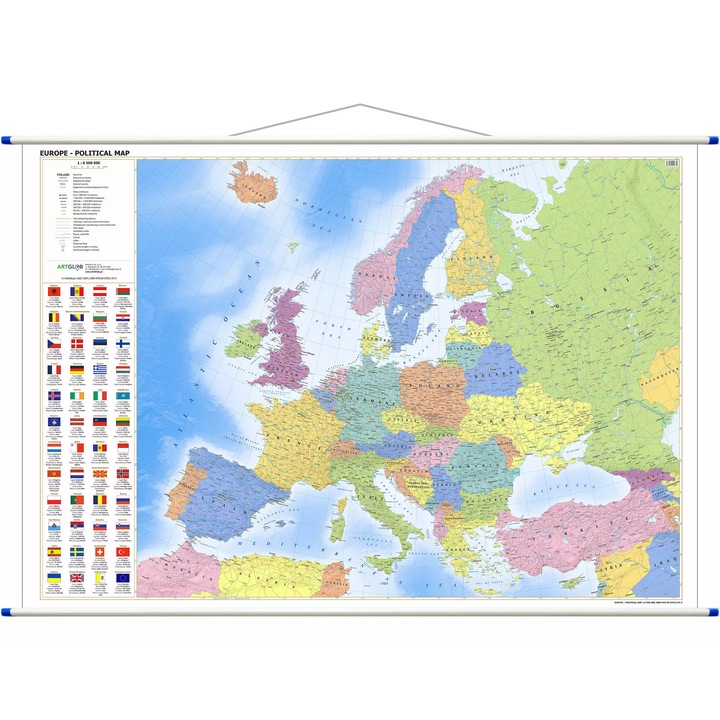 Harta de perete politica Europa, ArtGlob, 1:6 500 000, colorata, 100x140cm