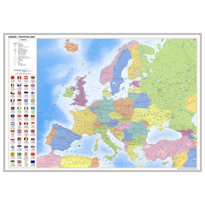 Harta politica a Europei, ArtGlob, 1:6 500 000, cu rama din aluminiu, in limba engleza
