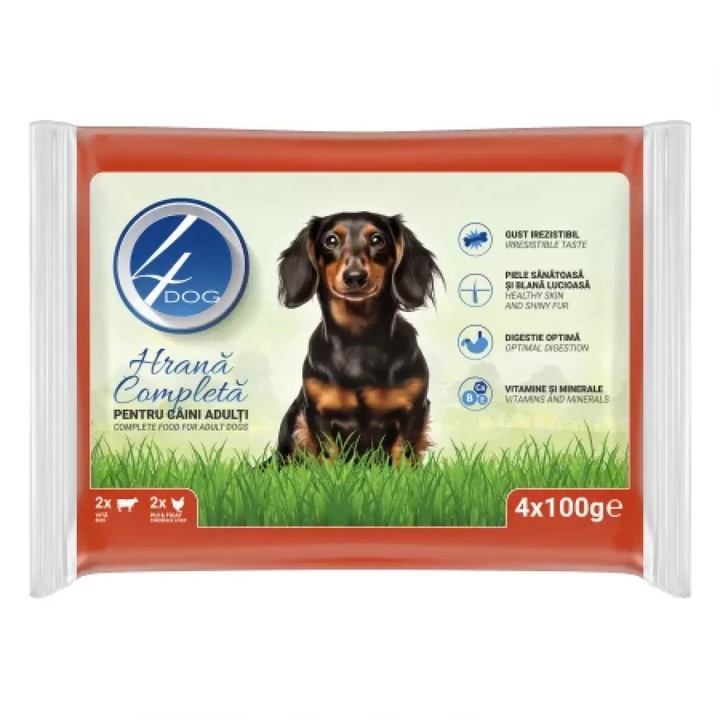 Kutyaeledel, 4Dog, csirke és marha vegyes csomag, nedves, 4x100g
