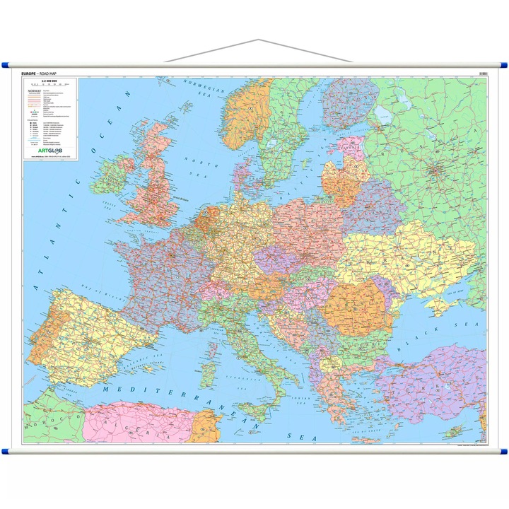 Harta de perete Europa, Artglob, 1:2 400 000, colorat, versiune engleza