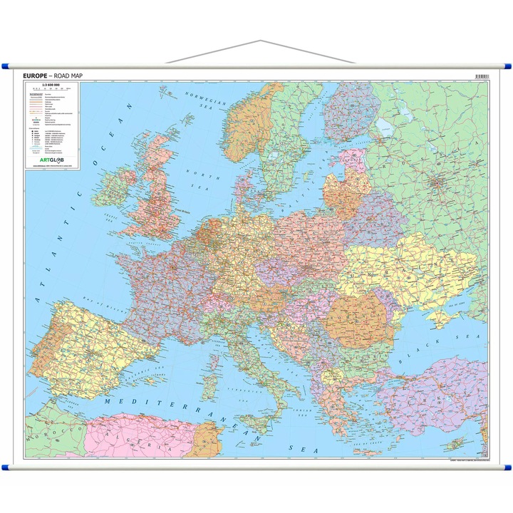 Harta de perete Europa, Artglob, 1:3 600 000, colorata, grafica clara