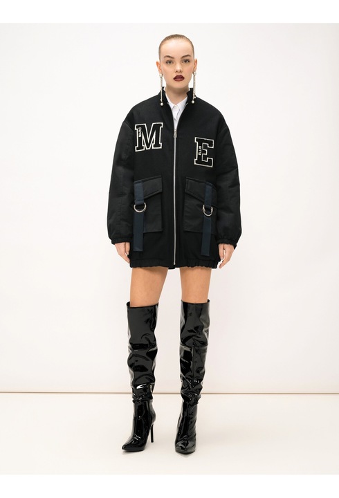 Marc ellis, Jacheta lunga din amestec de lana cu maneci cazute Embera, Negru