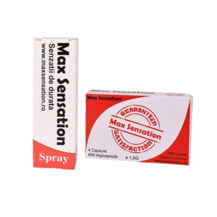 Set Kit Max Sensation Spray 10 ml + 4 cps, control ejaculare, afrodisiac, pentru bărbați