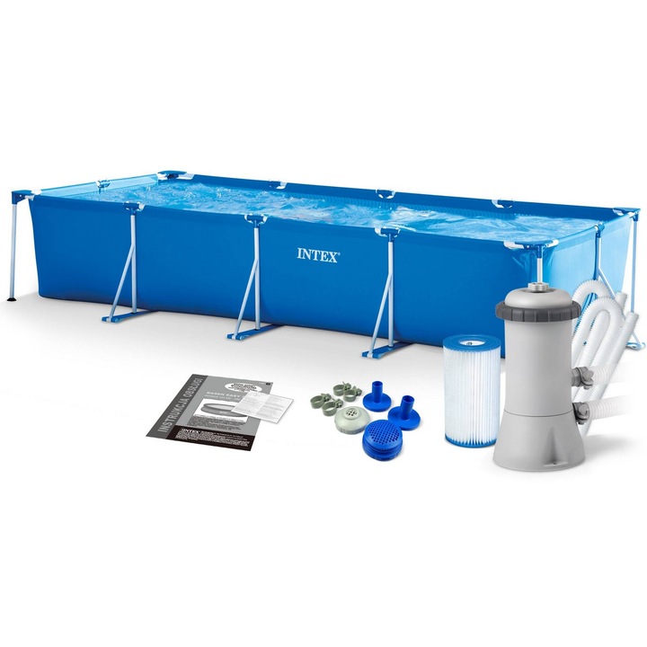 Градински басейн с метална конструкция, INTEX, 450x220x84см, 3 слоя PVC, голям капацитет