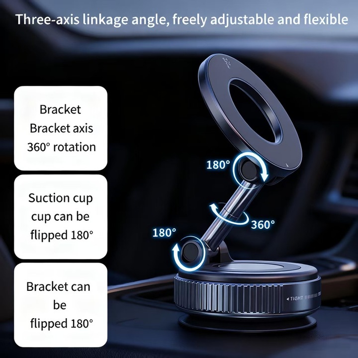 Suport telefon auto magnetic pliabil 360 grade negru