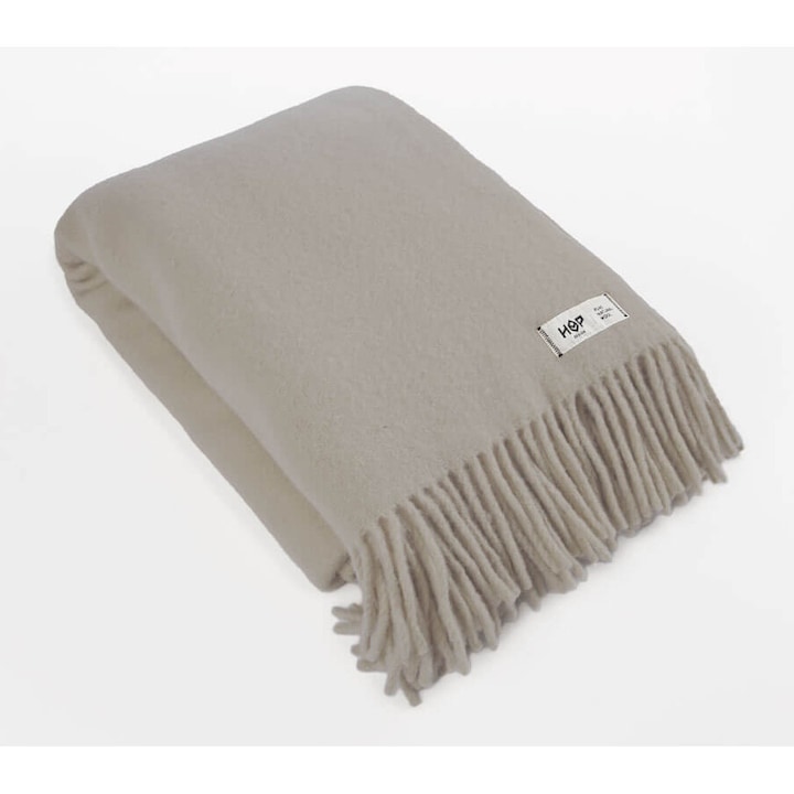 Patura din lana HOP Design, model YETI, gri, 145x205cm