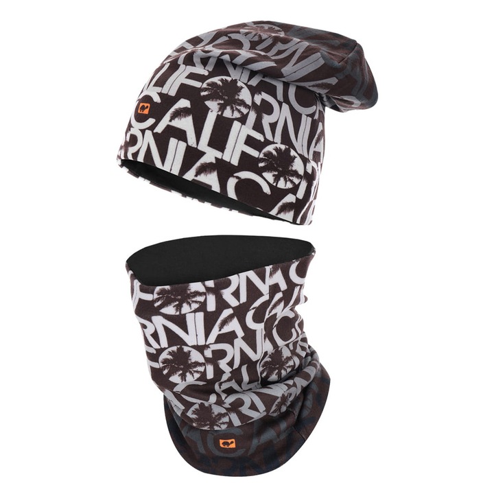 Set caciula si fular unisex, Malokee, polar si bumbac, calduros