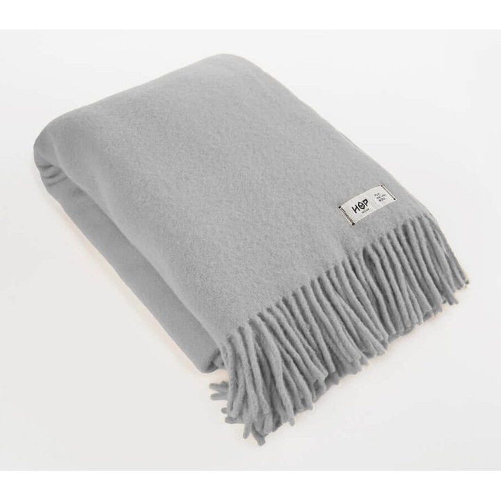 Patura din lana HOP Design - YETI, gri deschis, 145x205cm