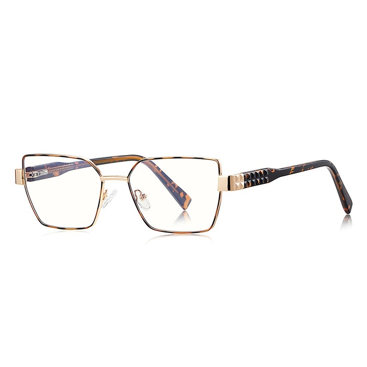 Ochelari protectie calculator Anti Blue Light Glasses Reflex PC (3169) for Women, Hexagonal, Metal Frame, AC Lens Brown/Leopard Maro
