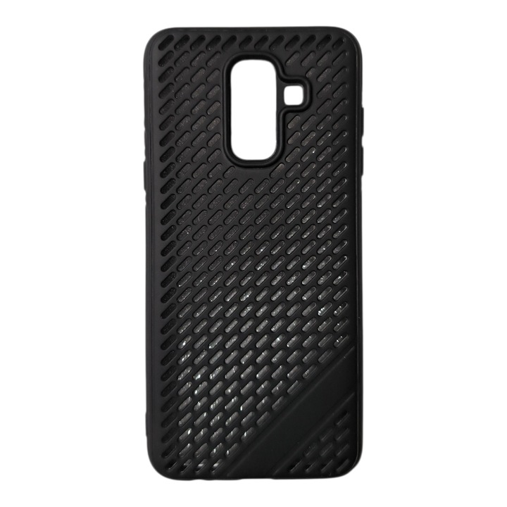 Husa compatibila cu Samsung Galaxy A6+ - 2018, Silicon Roz cu gauri, cu Folie Sclipici, Negru