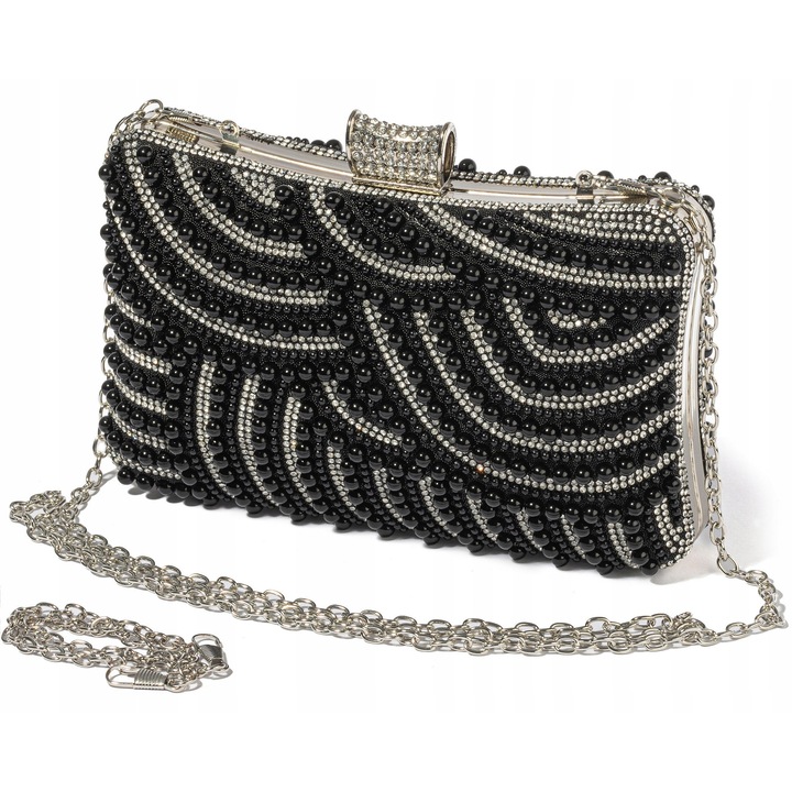 Női válltáska, fekete/ezüst, 19x13x5 cm