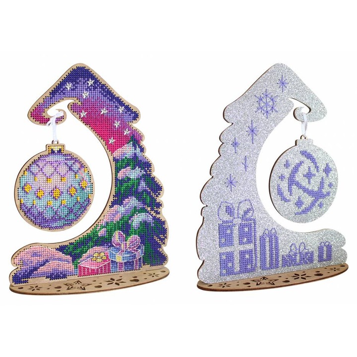 Комплект за бродиране на дървена основа MP Studia "Зимна красота. Стойка с коледна топка" 17x21x7 см