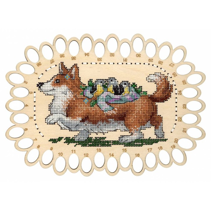 Комплект за бродиране на дървена основа MP Studia "Органайзер "Корги" 24x17x7 см