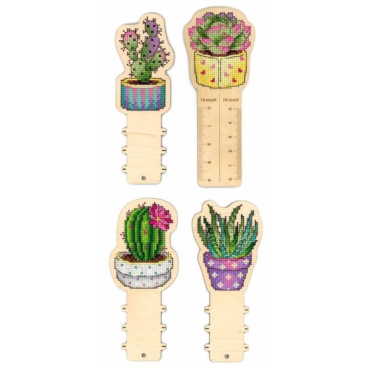 Комплект за бродиране върху дървена основа MP Studia "Забавни момчета. Линийка + 3 ролки" 18x7 см