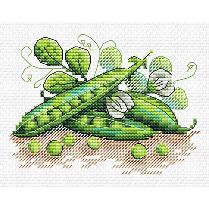 Set de brodat in cruciulita MP Studia "Mazare verde" 11x9 cm