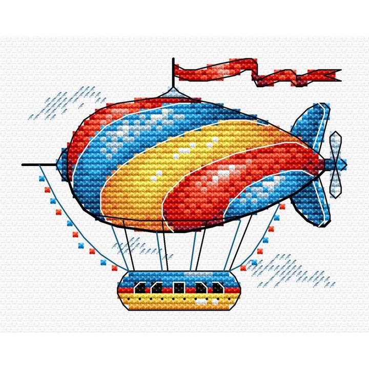 Set de brodat in cruciulita MP Studia "Aeronava fantastica" 11x8 cm
