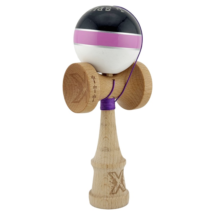 Kendama X ROYAL SPIKE Original, Professzionális, Fitilomania, Big Cups V2, Super Sticky, Nagy Csészékkel, Fém Csapágyas, fából készült, 18 cm, 55 cm-es zsinór, Fekete/Rózsaszín Ezüst/Fehér
