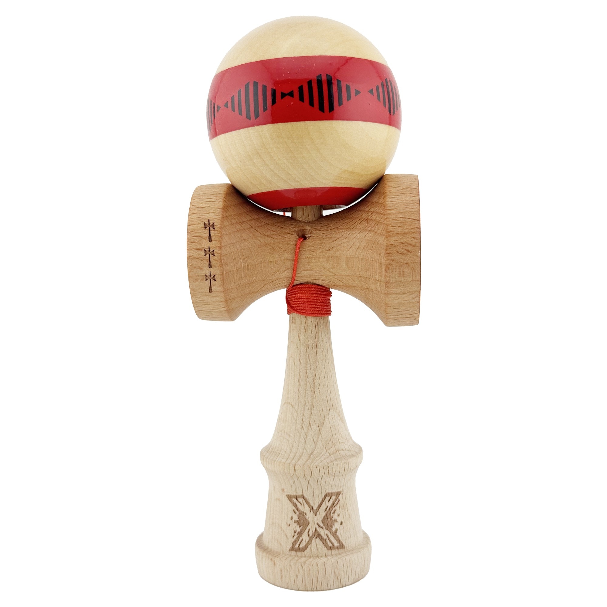 Kendama X FREQUENCY, cupe mari V2, super sticky, lemn, 18 cm, rosu