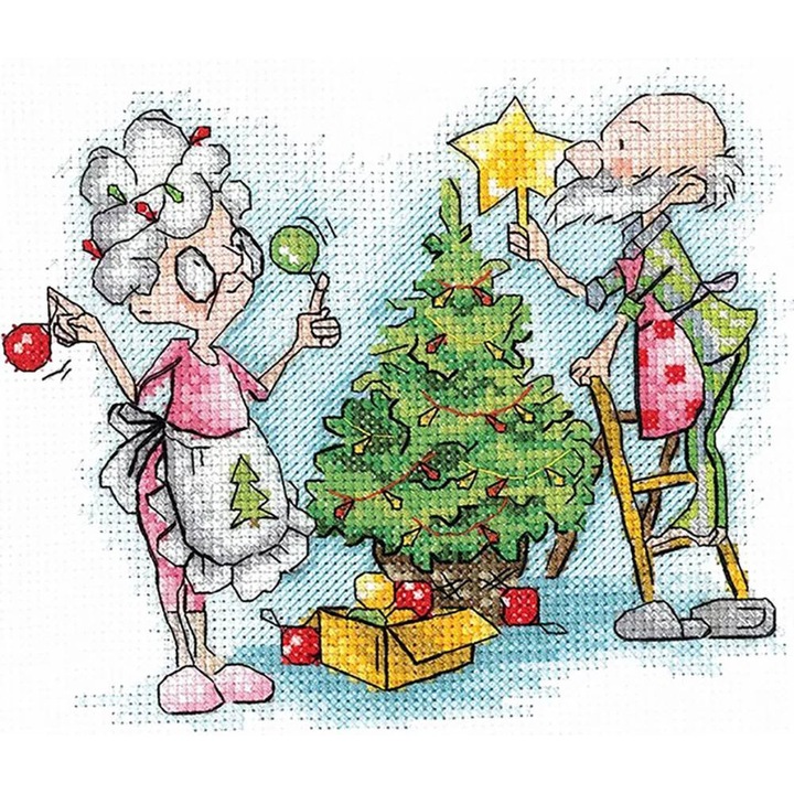 Set de brodat in cruciulita Andriana "Bunica si Craciunul" 13.5x13.5 cm