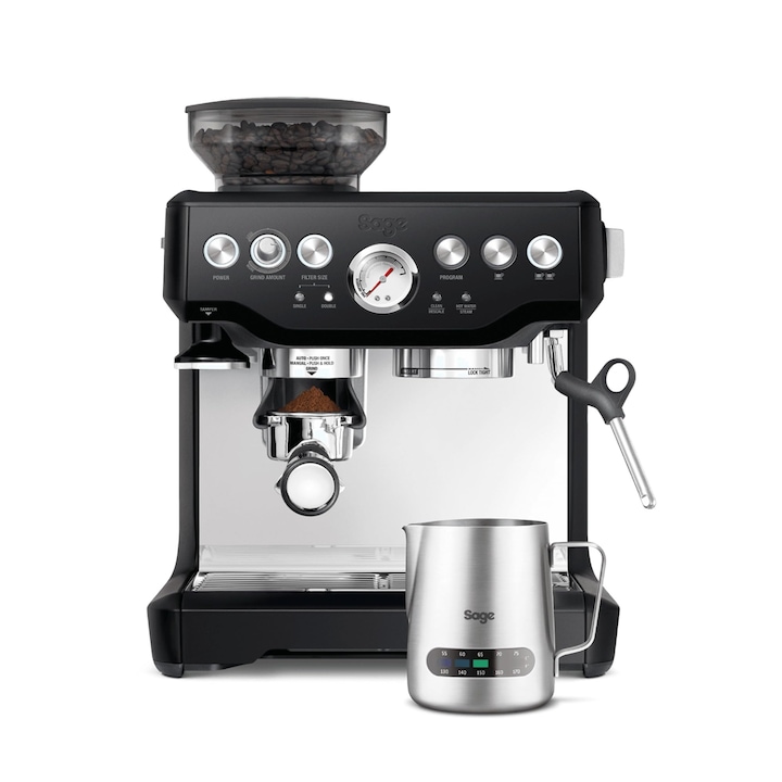 Espressor Sage The Barista Express, spumator, rasnita manuala, trufa neagra, 1100 W, capacitate 1.5 l