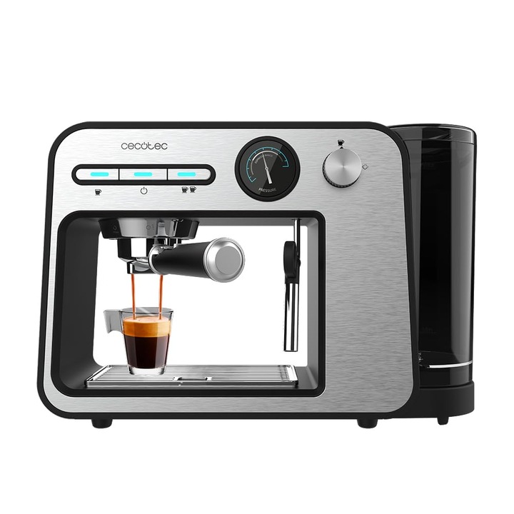 Espressor CECOTEC Power Espresso 20 Square Pro, 1450 W, 20 Bar, 2 cești, rezervor detasabil 1L