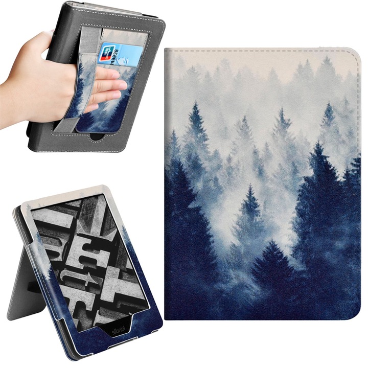 Husa pentru Kindle Paperwhite 2024 (12th gen) 7 inch / Kindle Colorsoft Signature Edition 7 inch Slim Ultra-light Functie Sleep/Wake-up Inchidere Magnetica, cu Suport si Maner, Peisaj Padure Cetoasa