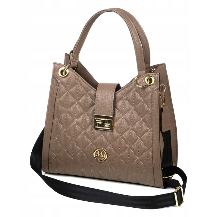 Geanta dama shopper Maggio, ecologica, dimensiuni 30x29x13cm, cu 2 buzunare interioare, 1 buzunar exterior, lungime maxima curea 130cm, maro