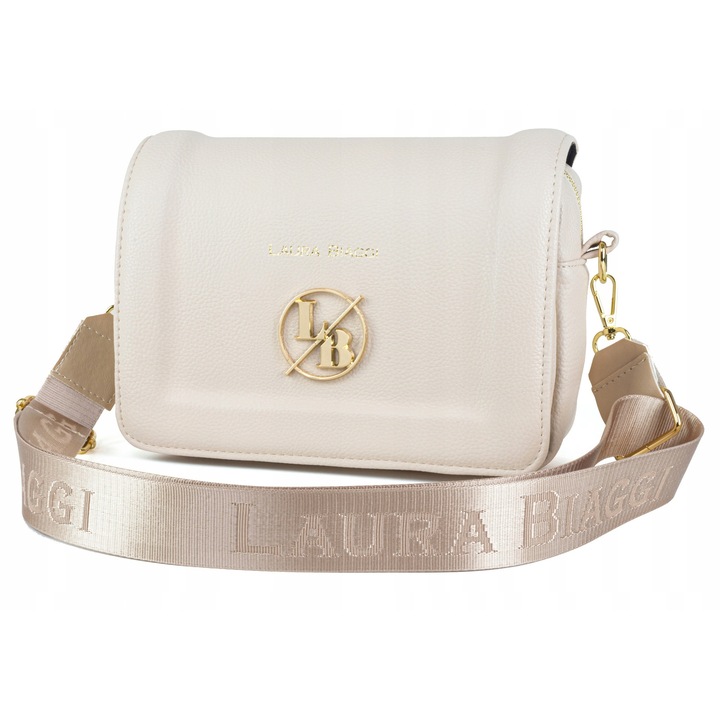 Női táska, Laura Biaggi, bézs, ökológiai, méretei 19x24x8cm, állítható pánttal