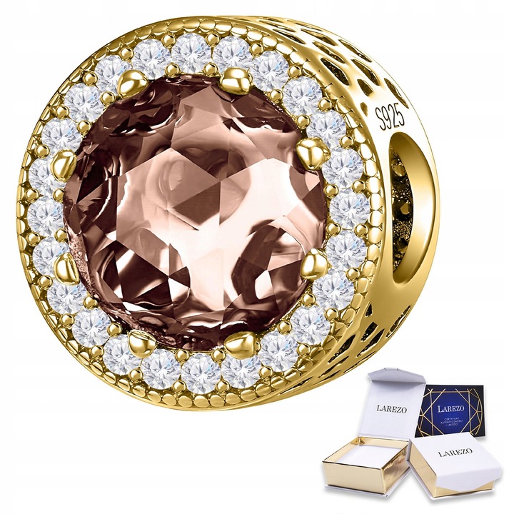 Charm dama Larezo, cu piatra roz, argint 925, acoperire aur 585, 12x12x13mm