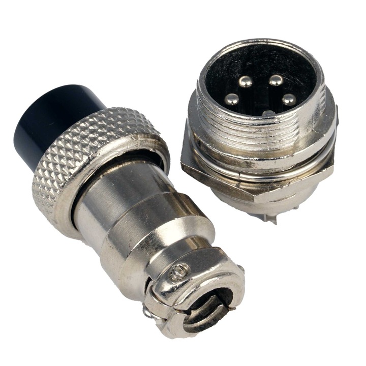 Set priza + stecher GX16 NC/CB, conector industrial cu 5 pini, cu filet