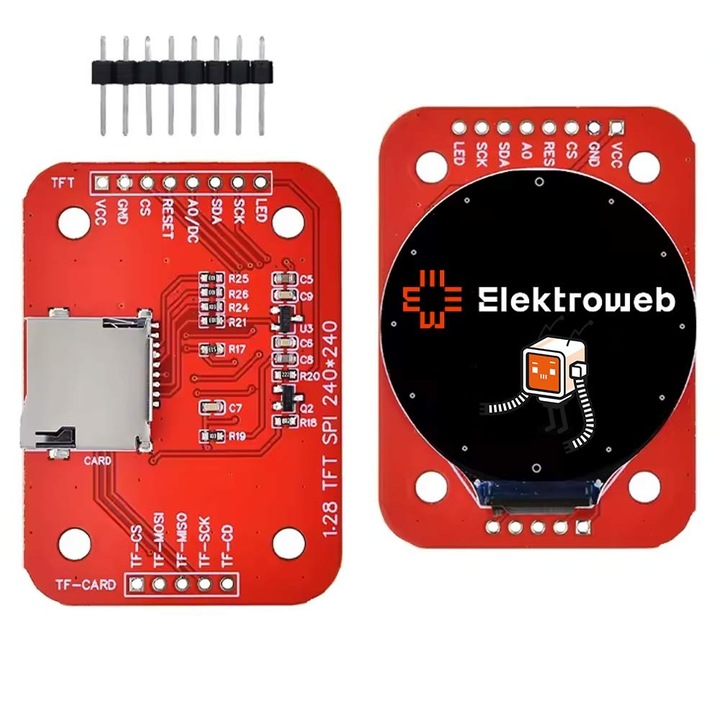 Ecran LCD rotund de 1 "28", 240x240 TFT, slot SD, controler GC9A01 SPI 3, 3V