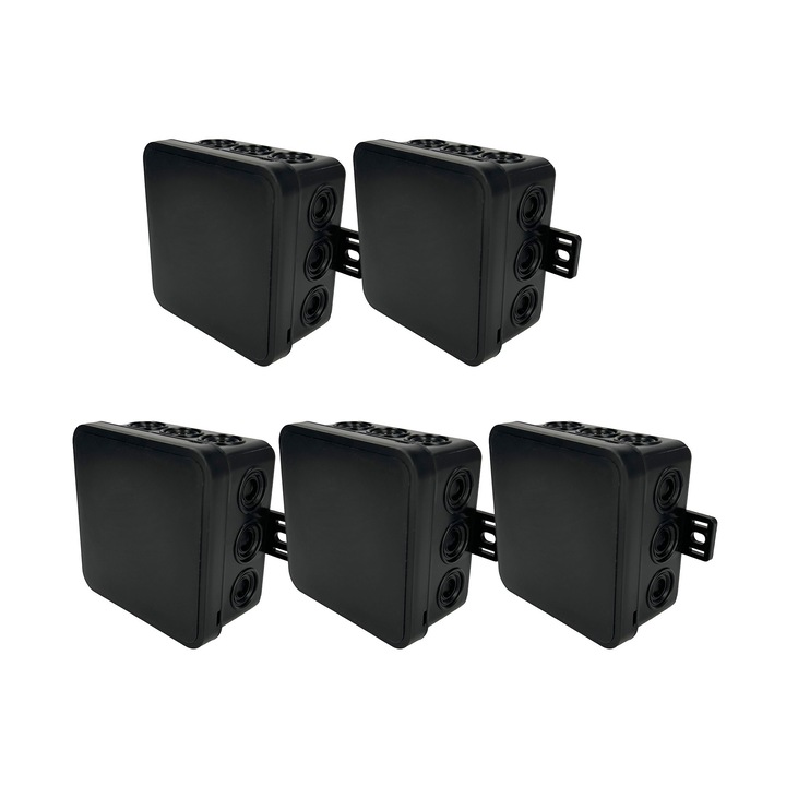 5x Doza de conexiune aplicata flexibila 85x85x41mm IP54 12 intrari capac cu clic neagra V6 EDO777916 EDO Technic