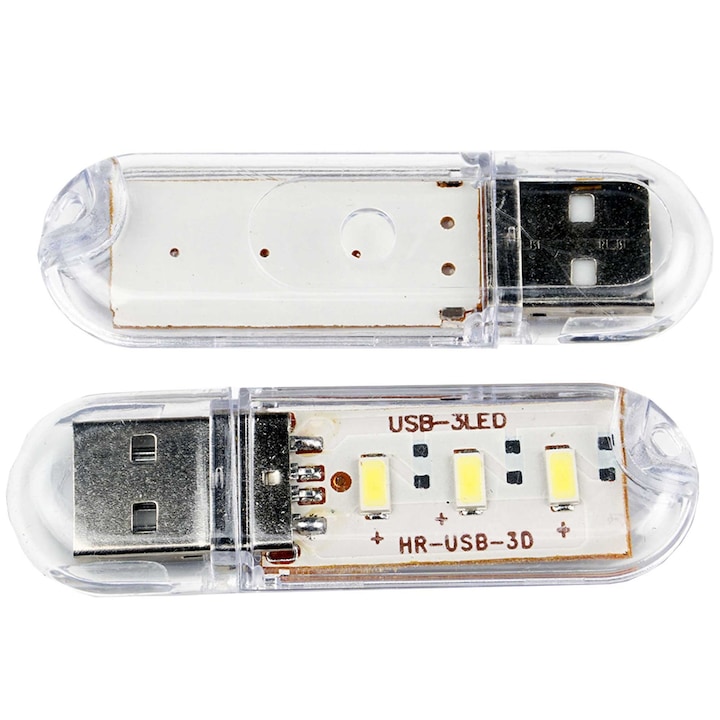 Lampa LED mini USB, 3 diode, lumina alba neutra