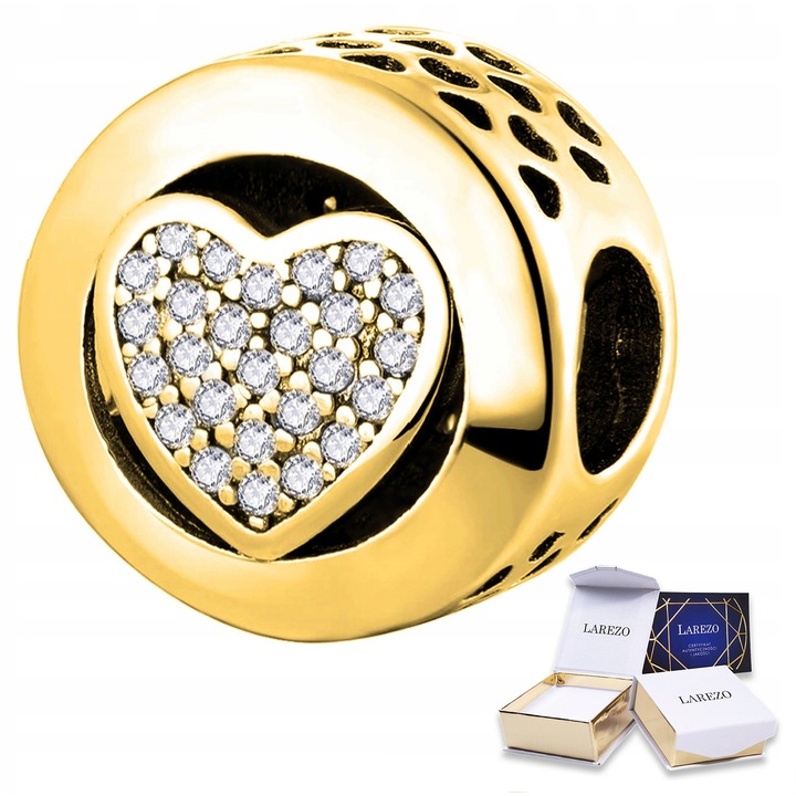 Charm din argint 925 cu inima, Larezo, cu cutie, certificat de autenticitate, aur 585